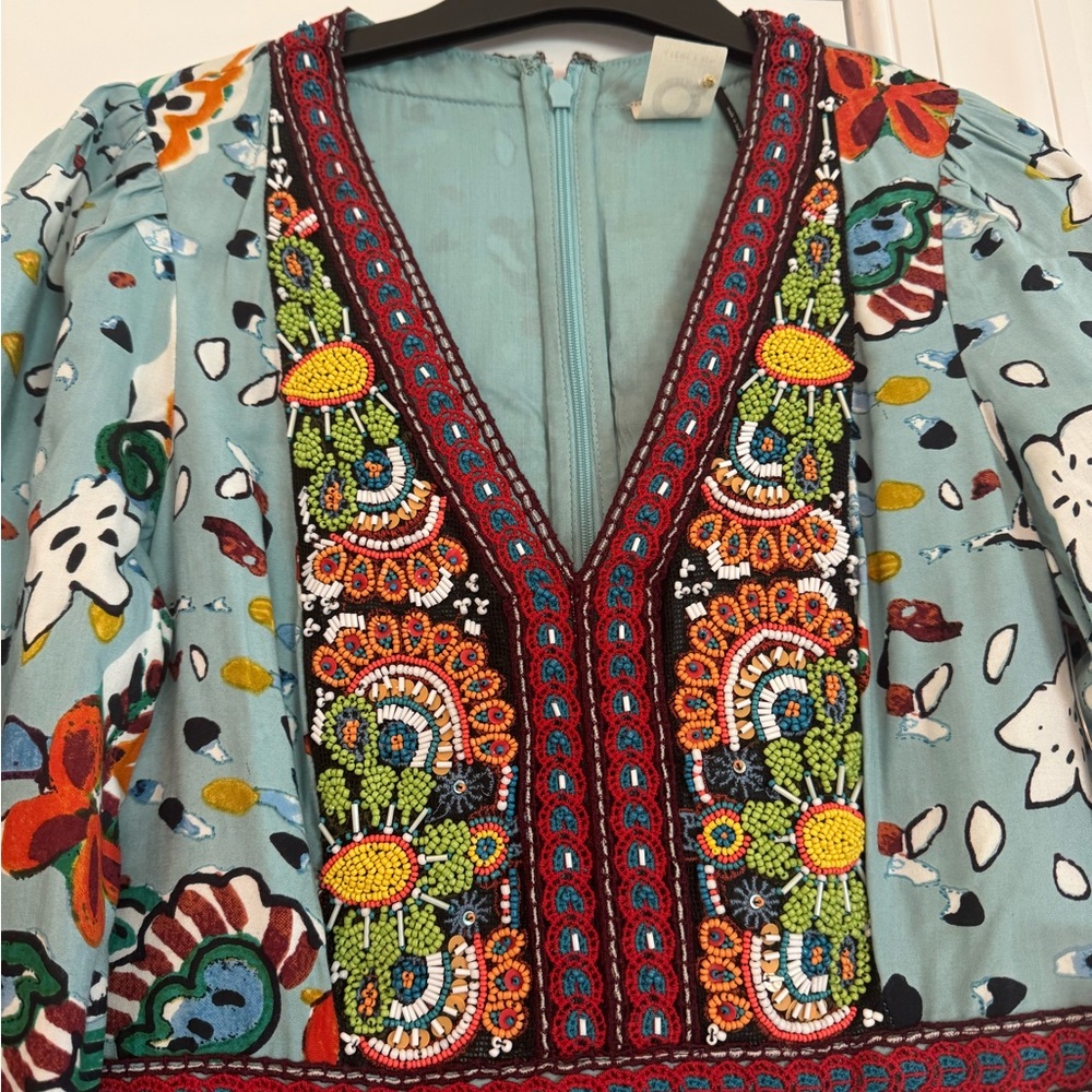 Anthro Akemi + Kim Beaded Embroidery Rayon Dress Multi Color Sz 4 NWT - Picture 3 of 10